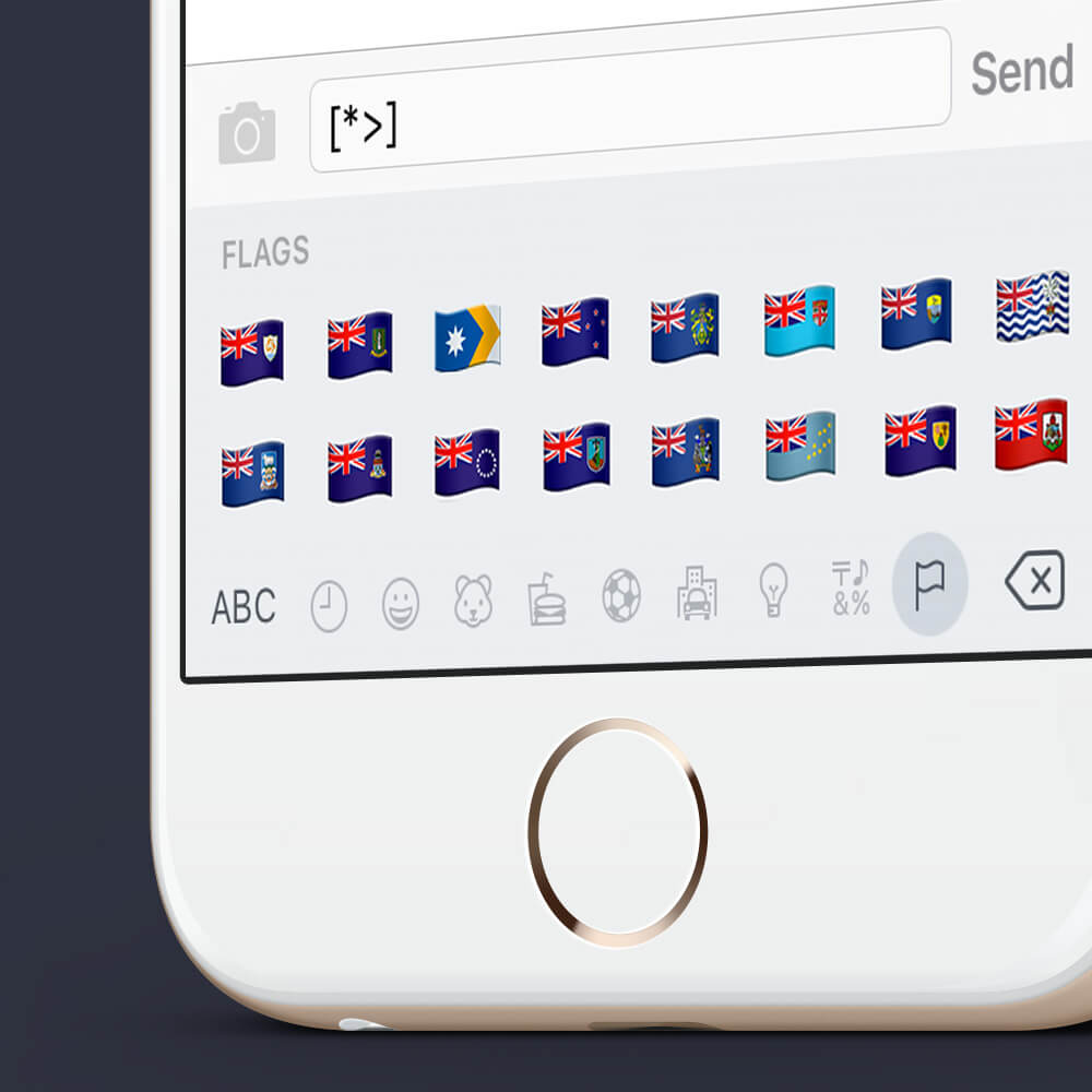 A phone displays the Unity Flag clearly as an emoji